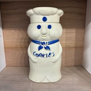 Charming Pillsbury Doughboy Cookie Jar - Cream and Blue